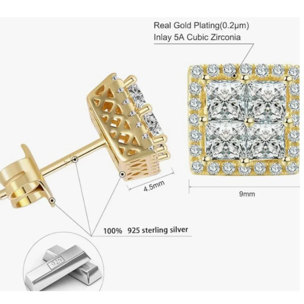 Gold Plated Stud Earrings Cubic Zirconia Stones